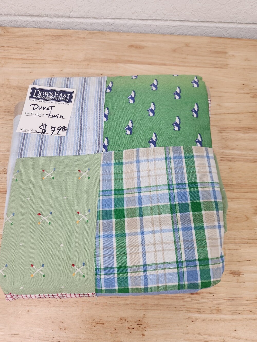 Pottery Barn Teen Golf Patchwork Duvet Cover Twin Colorful NOS*Flaw* Faded Spots